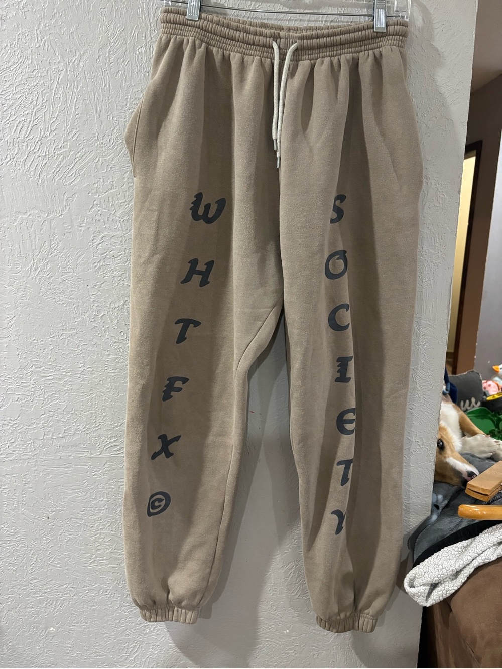 White Fox Society Boutique Beige Tan Graphic Print Jogger Sweatpants size S